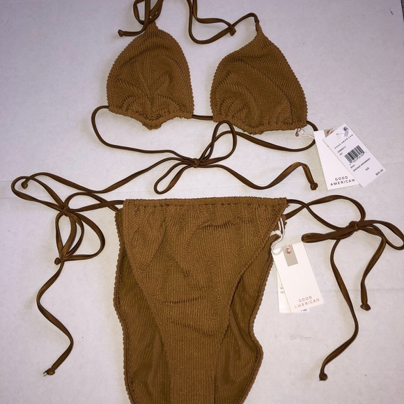 Good American Tiny Ties Bikini Top Swimsuit in Bronze - Size 5/6 XXL- NWT set - Picture 4 of 16